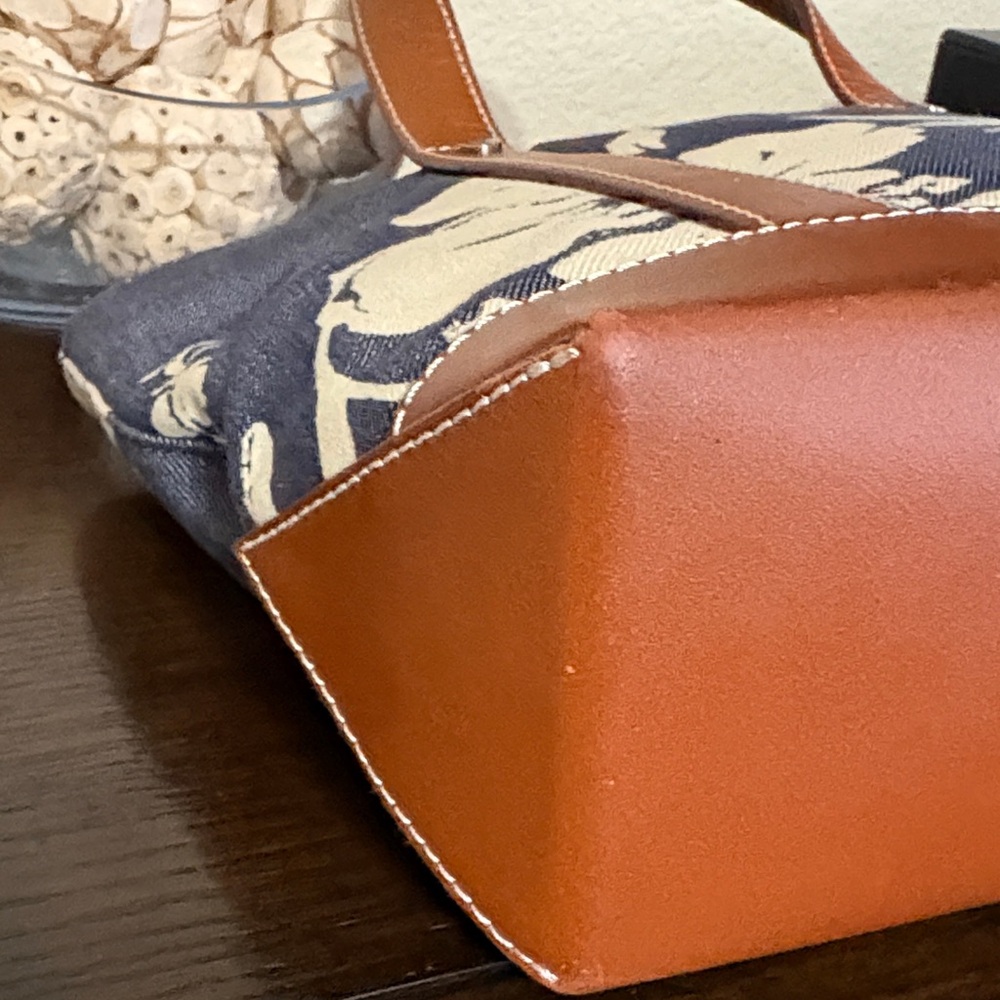 Celine Navy and Brown Floral Tote Bag with Pouch - Picture 7 of 16